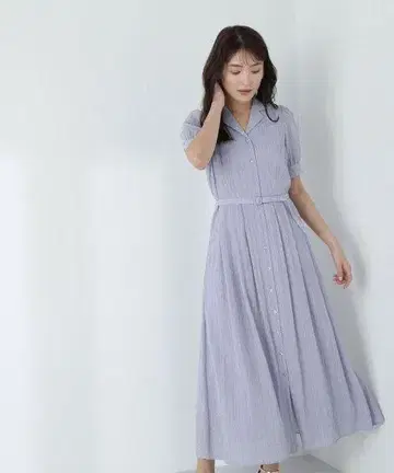시어 체크 오픈 카라 원피스 내추럴 뷰티 베이직
