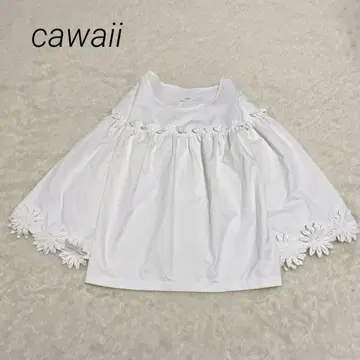 cawaii 꽃무늬 레이스 블라우스 7부 소매 페미닌 화이트 프릴