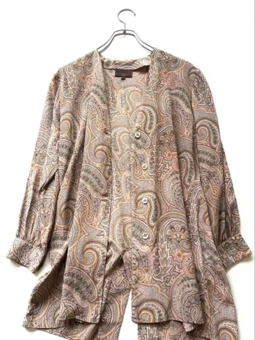 ETRO 실크 페이즐리 셔츠 노카라 빈티지
