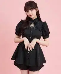 C9 시크릿허니 소매 레이스 & 볼레로풍 반팔 세트업 (검정)