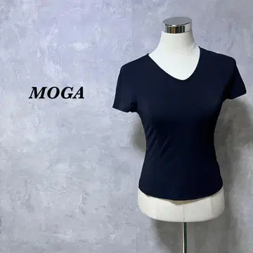 MOGA 티셔츠 U넥 스트레치 무지 나일론 블랙 M 4004