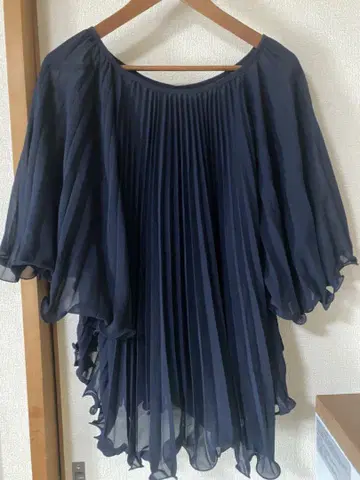 네이비 플리츠 프릴 시어 탑 snidel DOUDOU 라운지 드레스