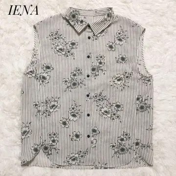 IENA 스트라이프 플라워 슬리브리스 셔츠