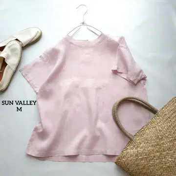 선밸리 SUN VALLEY 린넨 핀턱 반팔 블라우스 M 새상품급