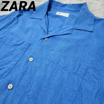 ZARA 린넨 마 반팔 셔츠 오픈 카라 셔츠 알로하 셔츠 스카이