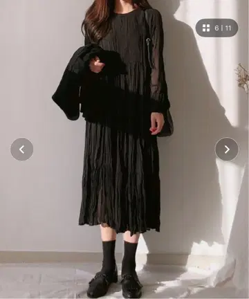 블랙 플리츠 롱 원피스 시어 원피스