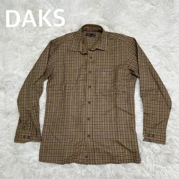 DAKS 닥스 100% 울 체크 무늬 긴팔 셔츠 남성용 브라운