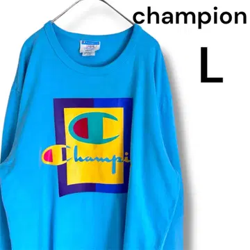챔피온 롱 T 긴팔 로고 스카이블루 구제 의류 champion 90s
