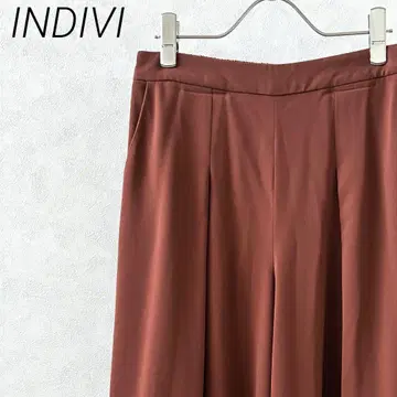 INDIVI 와이드 팬츠 포켓 부착 허리밴딩 심플 루즈핏