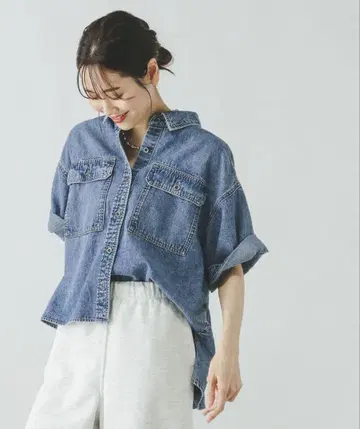 글로벌 워크 GOOD 데님 셔츠 반팔 L 사이즈