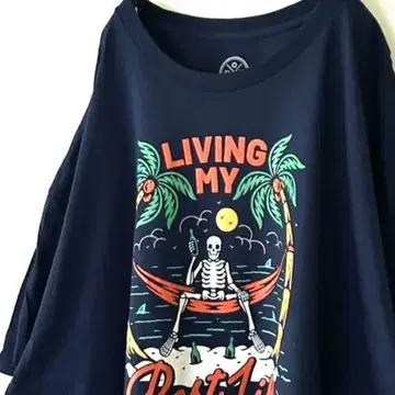 해골 베스트 라이프 바다 야자수 티셔츠 3XL 네이비 컬러 구제 의류