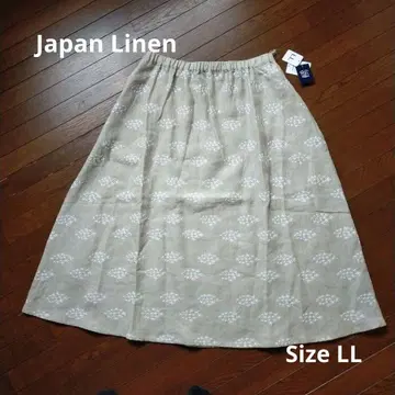 자수 린넨풍 롱 스커트 베이지