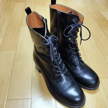 천연 가죽 부츠 가죽 블랙 레이스업 부츠 미들 기장 22.5cm 일본제