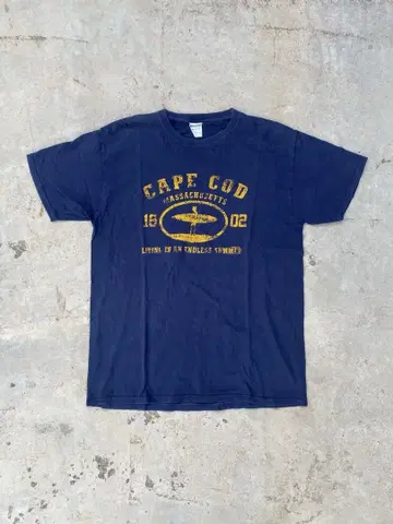 US 구제 의류 저지 CAPE COD 서핑 프린트 반팔 티셔츠 L