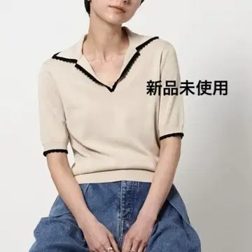 유나이티드 애로우즈 스캘럽 세일러 카라 반팔 니트 베이지 미사용 새상품
