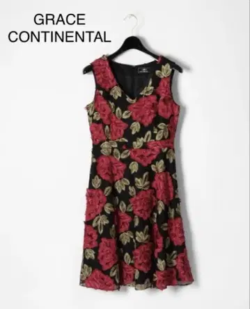 GRACE CONTINENTAL 배색 로즈 레이스 원피스