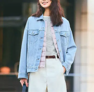새상품 유니클로 UNIQLO 데님 오버 사이즈 자켓 M 63 BLUE