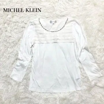 미쉘클랑 긴팔 티셔츠 블라우스 비쥬 장식 화이트 포멀