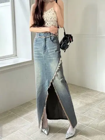 프린지 데님 스커트 S 사이즈