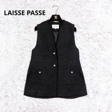 LAISSE PASSE 펄 버튼 트위드 베스트 슬리브리스