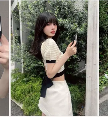 다리치 백리본 퍼프 숄 니트탑