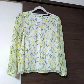 아나텔리어, 꽃무늬 자수 연한 녹색 긴팔 블라우스 M