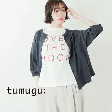 새상품급 tumugu 츠무구 천축 코튼 로고 프린트 티셔츠