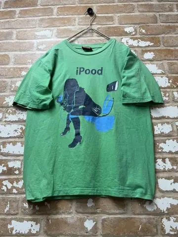 90s UNFLEDGED ipood 티셔츠 그린 기업 티셔츠 구제 의류