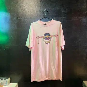 90's 미키 핑크 티셔츠 깃털 디자인 미국제