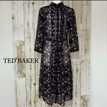 컨디션 최상 TED BAKER 올 패턴 시어 벨트 포함 롱 셔츠 원피스