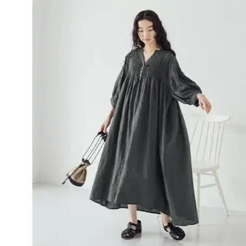 [ 나 별주 ] 08mab 린넨 핀턱 볼륨 소매 원피스