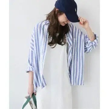 새상품급 relume 레리움 No.66 스트라이프 프렌치 린넨 셔츠 블루