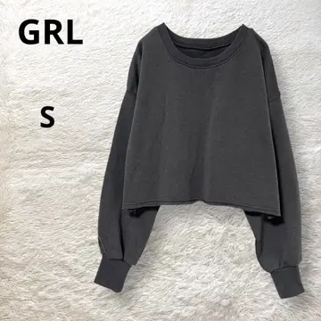 GRL 티셔츠 긴팔 얇은 소재 숏 기장 밑단 컷 디자인 그레이 S