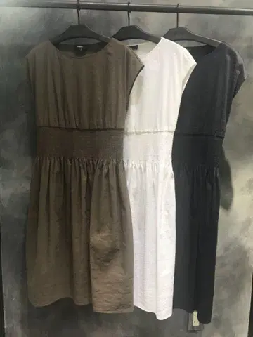 띠어리 허리 개더 원피스 린넨 브라운 카키 S