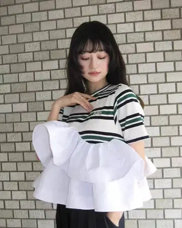 bibiy 스트라이프 프릴 티셔츠