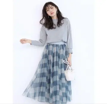 JUSGLITTY 깅엄 체크 시어 튤 스커트