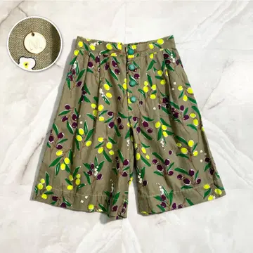 A17181 컨디션 최상 Mubeer 올리브 프린트 하프 팬츠 린넨 코튼