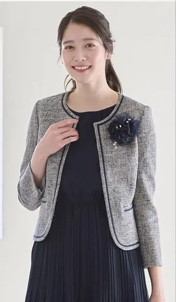 새상품 anysis 노카라 자켓 미니 라이트 보더 네이비 2