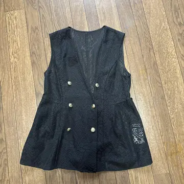 블랙 더블 브레스트 슬리브리스 베스트