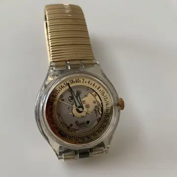 Swatch 자동 감기 손목시계 클리어/골드