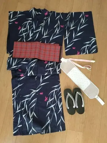 유카타, 오비, 일본 나막신 세트 M 사이즈 여성용