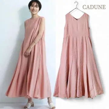 CADUNE/사이드 셔링 원피스 슬리브리스 V넥 핑크 맥시 길이
