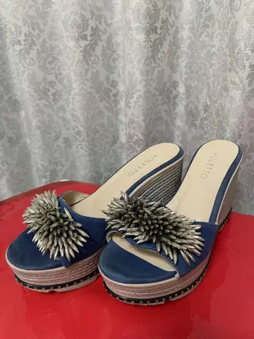 네이비 웨지 힐 뮬