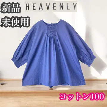 헤븐리 미사용 새상품 7부 소매 튜닉 블라우스 블루 코튼 100