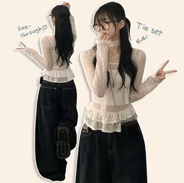 레이스 프릴 레이어드 상의