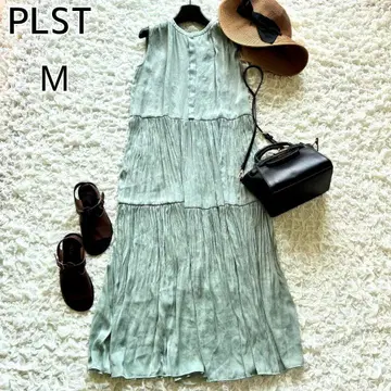 PLST 플라스테 라이트 새틴 개더 원피스 M 사이즈 그린