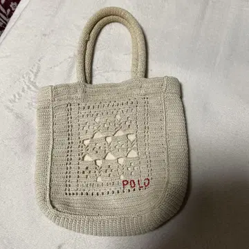 POLO 레이스 뜨개질 토트백 연한 베이지색