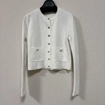 ZARA 화이트 노카라 자켓 가디건 골드 버튼