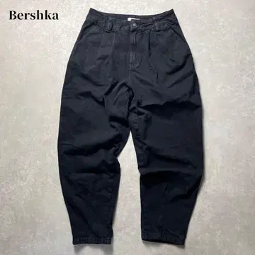 Bershka 블랙 데님 슬랙스 투 턱 흑먹색 와이드 테이퍼드 구제 의류
