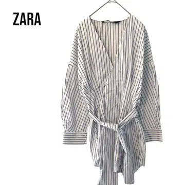 ZARA 자라 스트라이프 긴팔 셔츠 상의 플레어 페플럼 허리 개성